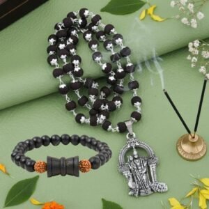 Silver Plated Karungali Mala ( 54 Beads) [ Free Karungali Bracelet ]