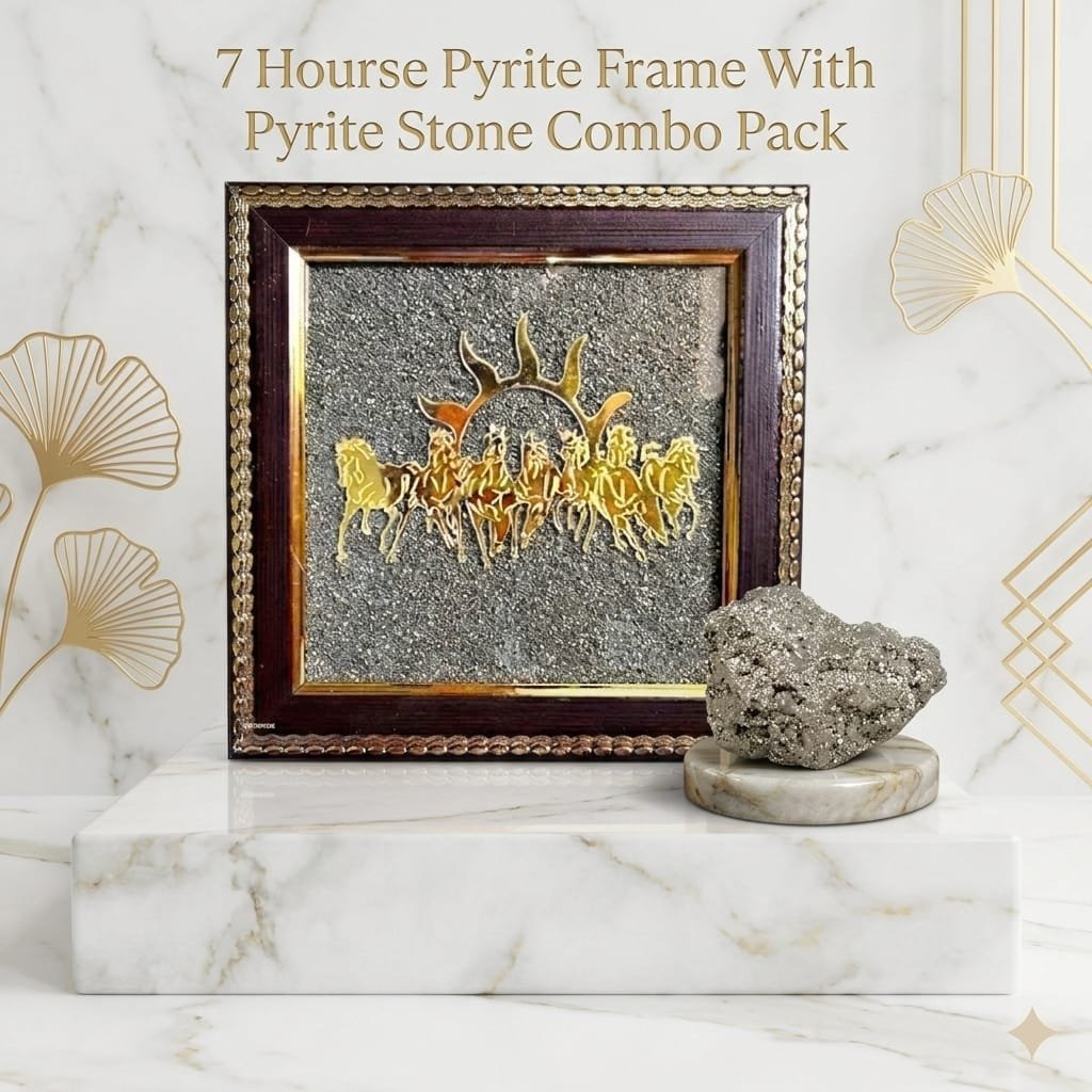7 Horses On Raw Pyrite Frame With Pyrite Stone ( 100% Original)
