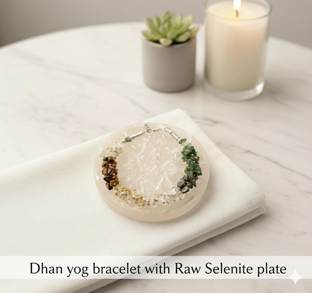 Dhan Yog Chips Bracelet With Raw Selenite Plate